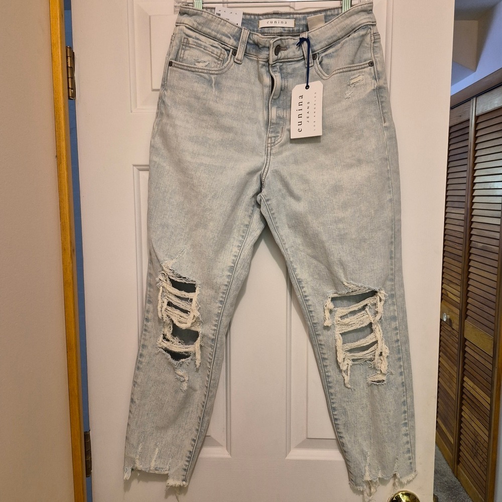 Eunina Jeans Womens Light Wash Distressed High Rise Skinny‎ Denim Pants NWT